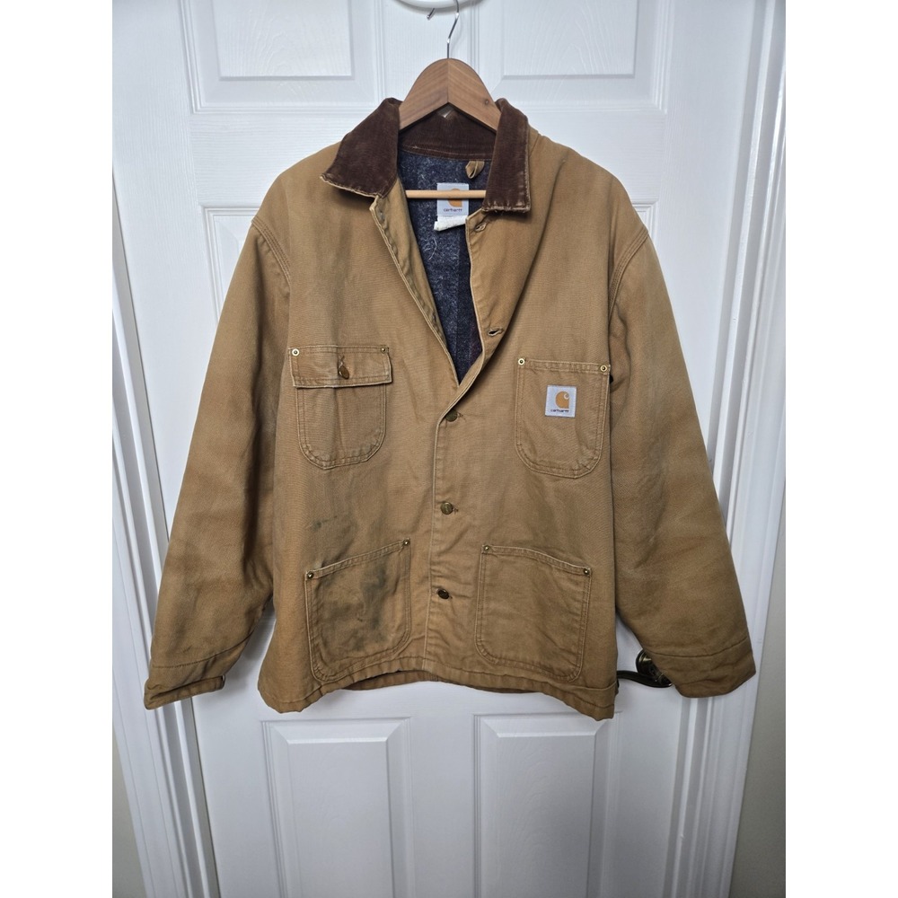 Carhartt CO1 Blanket Lined Chore Coat Size 46 Canvas Barn BRN Jacket